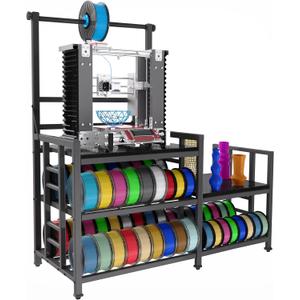 3D Printer Table with Filament Storage Printer Stand with Power Outlet, Heavy Duty 3D Printer Storage rack for ABS, PLA, TPU Filament Spools, Home Offices and Studios Carbon Fiber Black