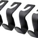 EldHus Seat Hooks for Purses and Bags, 4 Pack Car Purse Holder for Grocery Bag Handbag Clothes, Metal Headrest Hooks Covered by Leather, Black