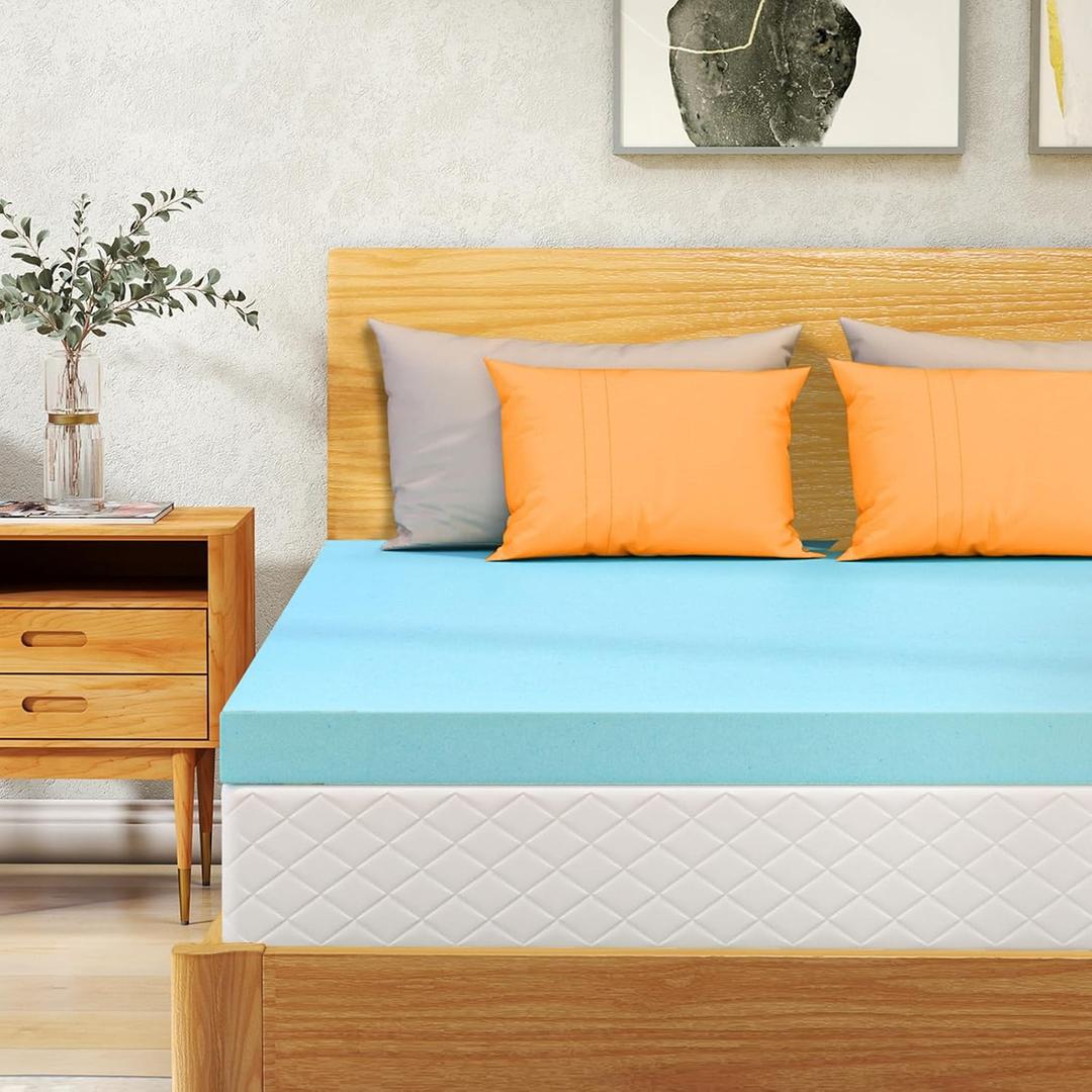 VALUXE Queen Mattress Topper 3 Inch Cooling Gel Memory Foam, CertiPUR-US Certified Topper & Pad for Back Pain Relief, Soft Breathable Bedding with Pressure Relief (Blue)