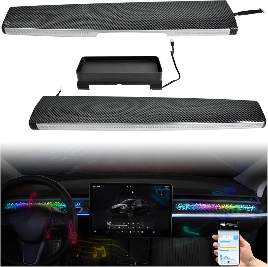 Dash Cover with RGB Lights & Storage Box for Tesla Model 3 2019-2022 / Model Y 2021-2024, APP Control Dash Light with Start Animation, Smart Scenes, Music Sync, Plug & Play, Starry Sky