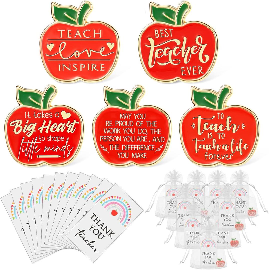 Unittype Teacher Appreciation Gift Bulk Lapel Teacher Pins Thank You Cards Organza Bags for Team Staff Employee Birthday Valentines Gift