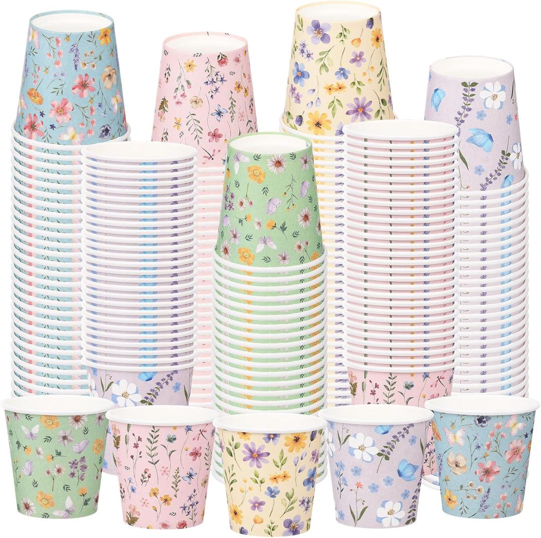 Yungyan 300 Pcs Paper Bathroom Cups 3 oz Wildflowers Print Bathroom Cups Disposable Mouthwash Rinse Cup for Home Picnic Beverage Coffee Dessert Tasting Wedding Birthday Party Event(Wildflower)