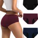 INNERSY Heavy Flow Period Underwear for Women Teens, Leak-Proof Menstrual Cotton Protective Hipster Panties 3-Pack (X-Small)