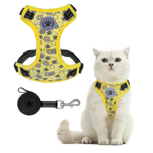 BEAUTYZOO Cat Harness, Escape Proof Cat Leash and Harness Set for Walking, Soft Breathable Vest Harness with Safety Neck Adjustable, Reflective Easy-Control Kitten Harness for Cats (Bee Design) Size: M (Chest: 12 - 19")
