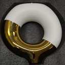 FJS Ceramic Donut Vase, 8" L x 8" H White and Gold Round Vase for Pampas Grass, Nordic Modern Vases for Decor, Ceramic Vase Centerpieces for Wedding, Bedroom, Living Room, Coffee Table, Office