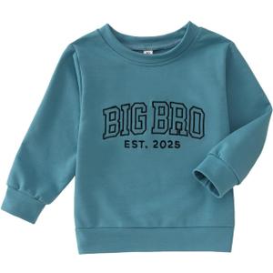 SOFEON Big Brother Sweatshirt Toddler Boy Embroidery Big Bro Est. 2025 Pullover Announcement Crewneck Long Sleeve Fall Tops (4-5T, Blue)