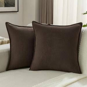 FUTEI Pack of 2 Solid Chenille Throw Pillow Covers 22x22 Inch Soft Edge Decorative Cushion Cases Farmhouse Accent for Couch Bed Living Room, Dark Coffee