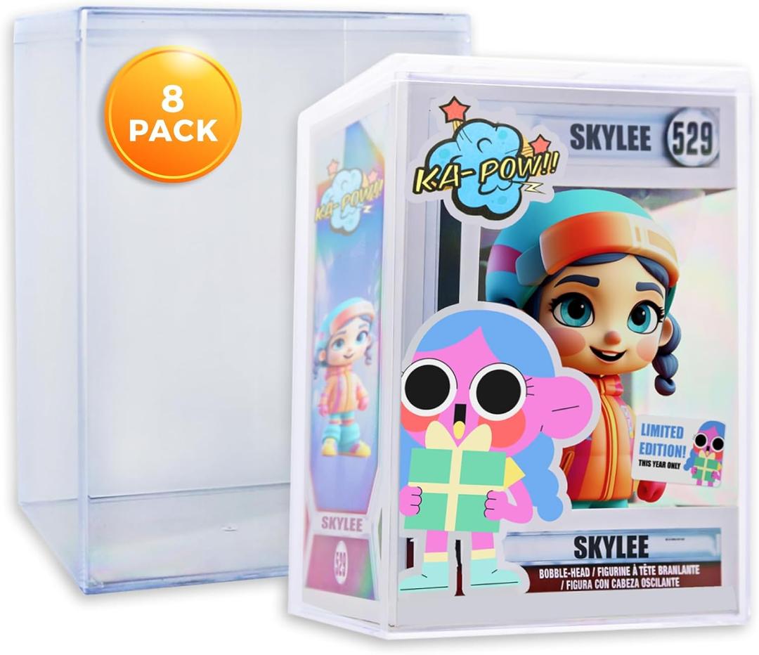 8-Pack Hard Acrylic Funko Pop Protector Display Case (4"), Stackable Display Case, Crystal Clear, 2.5mm Thick, Made in USA by Gary Plastic Packaging