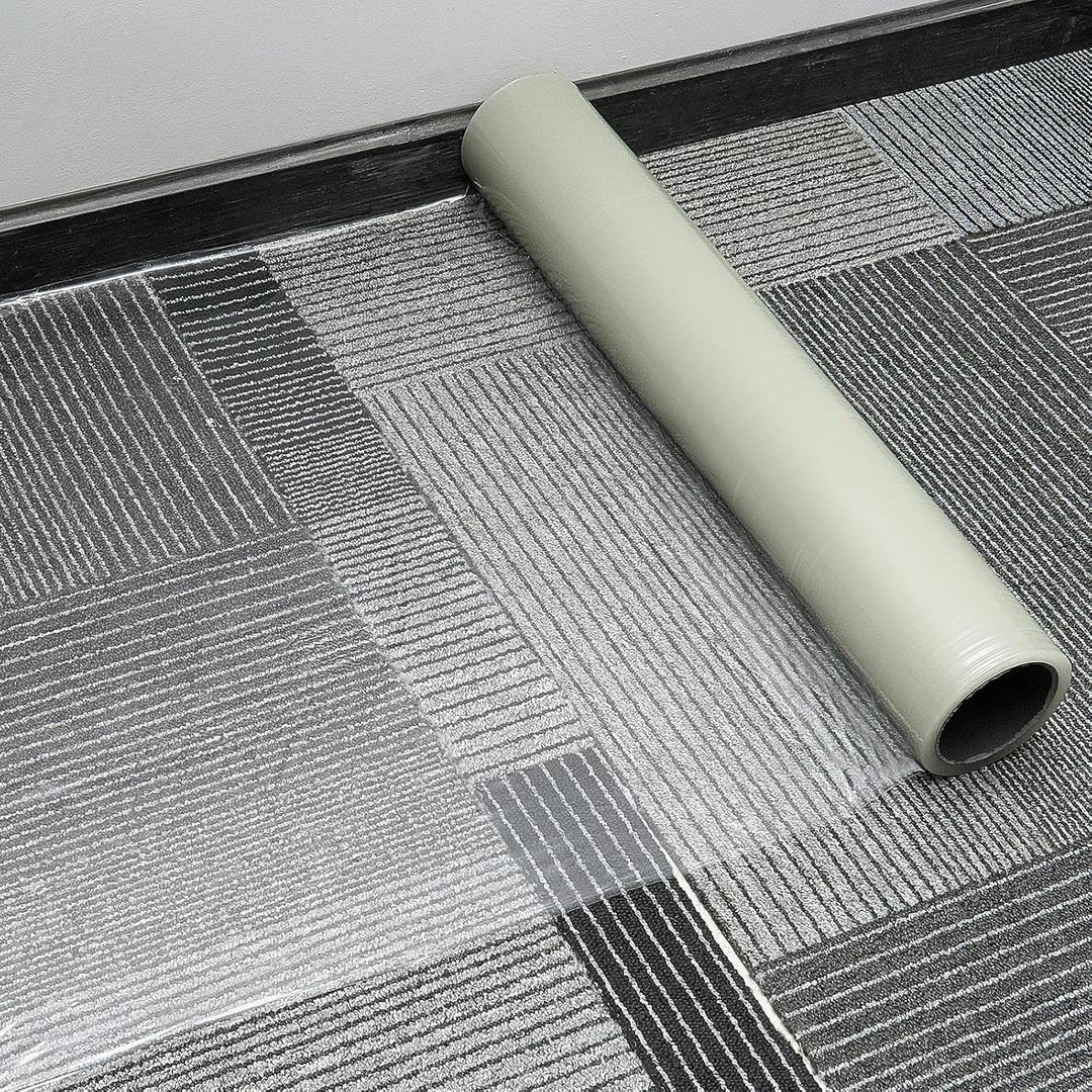 Amylove Carpet Protection Film Plastic Carpet Cover Protector Self Adhesive Covering Tape Heavy Duty Shield for Stairs Rugs Floor Runners Surface Home Renovation Moving Holiday Party Pet