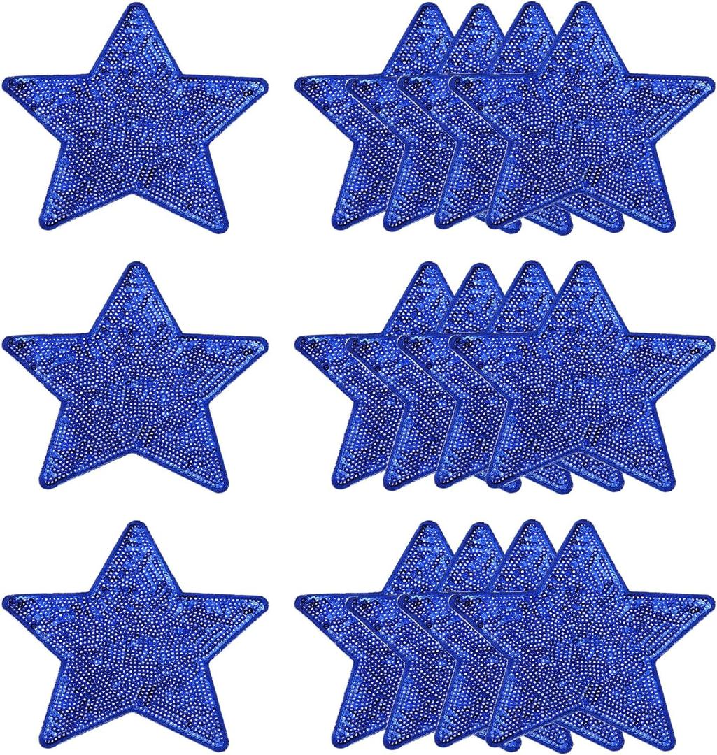 MECCANIXITY 20 Pcs Sequin Star Iron on Patches, 5 x 4.7 Inch Embroidery Sequin Patches for Clothing Repair Backpack Shoes Decoration, Deep Blue