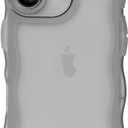 2 x Compatible with iPhone 16 Case 6.1" 2024, Cute Kawaii Curly Wave Frame Shape Soft Silicone Shockproof Protective Phone Cover for Women Girls, Clear/Black