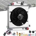 Hot Rod Radiator Compatible with 1928-1932 Ford Chopped Hot Rod Chevy V8, 3 Row Aluminium Radiator + Fan + Shroud + Relay