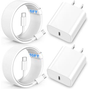 Compatible with i Phone 16 15 17 Charger, 2Pack 20W Fast Charging Wall Charger Block Cubes with 6/10FT USB C to USB C Cable Compatible with i Phone 16/Plus/Pro Max/15/Plus/Pro Max/iPad Pro - White