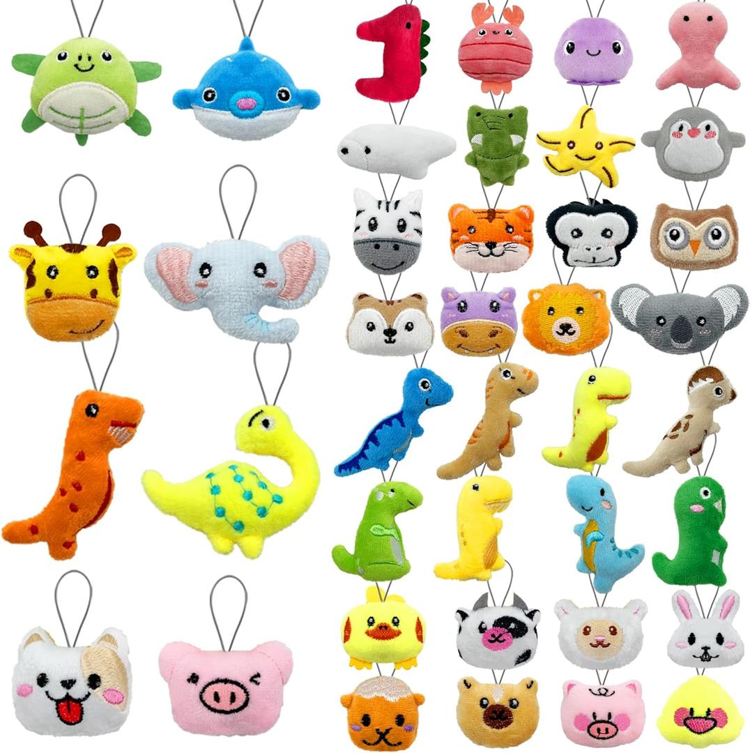 40 PCS Mini Stuffed Animal Toy Set with Dinosaur Farm Ocean and Jungle Creatures Perfect as Party Favors Claw Machine Fillers Keychains Carnival Prizes Classroom Rewards Bulk Assorted Plush Animals