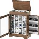 HOOBRO 12-Slot Watch Box with Flip-Top Storage, Wooden Watch Case with Acrylic Display, Watch Display Case with Drawer, for Watches, Sunglasses, Walnut BH21JB04