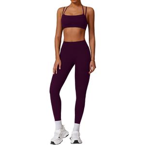 Two Piece Workout Sets For Women Sport Bra Matching High Waist Scrunch Butt Leggings Gym Yoga Active Wear Outfits (Medium, Purple)