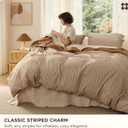 Bedsure Striped Duvet Cover King Size, 100% Washed Cotton PureWoven Duvet Cover Linen Like Textured, Classic Striped Pattern Enhances Bedroom Comfort and Style, Stripes Camel/Brown, 104"x90"
