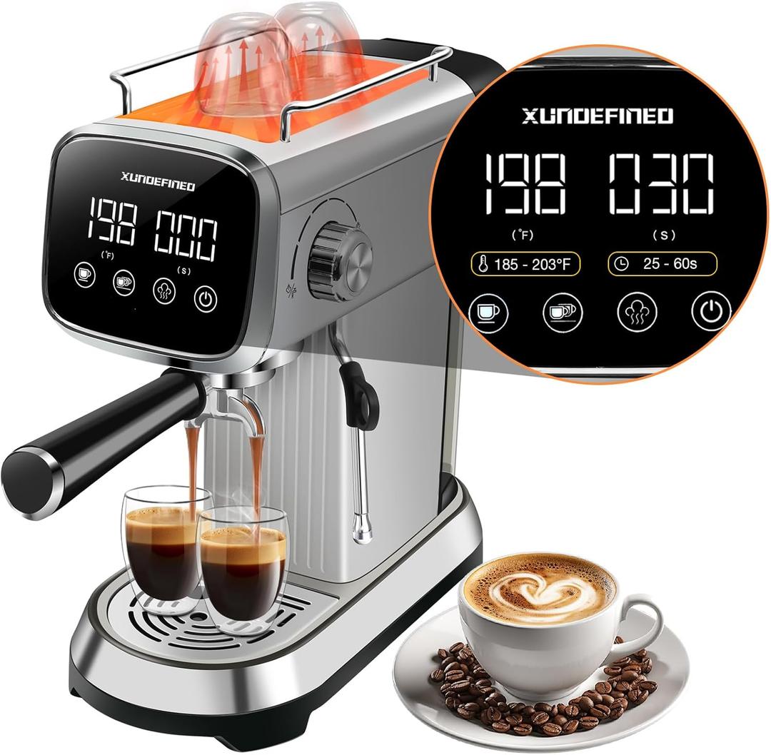 Espresso Machines 20 Bar with LED Touchscreen, Adjustable Temperature(185~203F) Timing(25~60s), Compact Stainless Steel Coffee Maker with Milk Frother Steam Wand for Home Cappuccino & Latte Maker