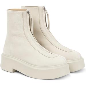 Coutgo Womens Front Zip Ankle Boots Comfortable Platform Flat Chunky Heel Booties Round Toe Casual Winter Snow Boots (9, Beige)