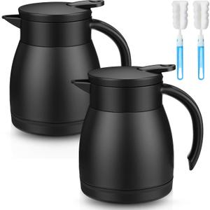 Norme 2 Pcs Thermal Coffee Carafe Insulated Stainless Steel Coffee Carafe for Hot Liquid Vacuum Thermal Pot Creamer Pitcher Dispenser with Brushes Keeping Hot Water Milk (Black,17 oz)