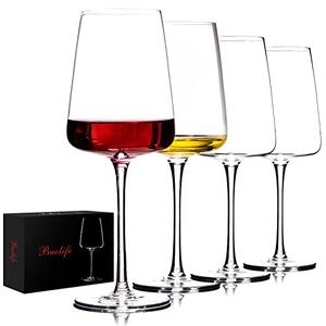 BACLIFE Hand Blown Red Glasses Set of 4 – Premium Crystal Glasses With Long Stem,19 oz – Unique Gift for Mother's Day, Wedding, Birthday – Ideal for Restaurants,Home Bar