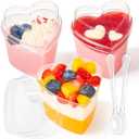 TOFLEN 50 Pack Heart Shaped Dessert Cups with Lids and Spoons, 5 oz Mini Plastic Shooter Cups for Parfait, Pudding, Fruit, Cheesecake, Mousse, Jello, Yogurt, Appetizer