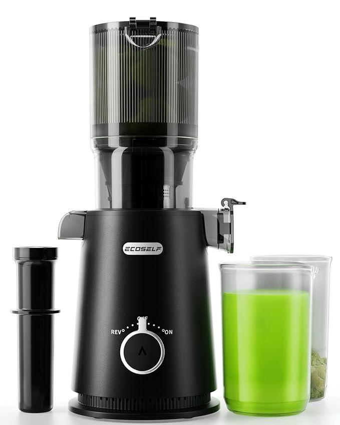 ECOSELF Cold Press Juicer, Juicer Machines with 4.35" Wide Mouth, Whole Fruit juicer, Masticating Juicer, Juice Extractor for Vegetable and Fruit, Black