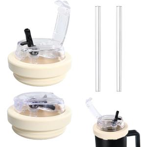 2 Pack 40 oz Tumbler Lid Replacement Fit for Stanley Cup & Quencher, Dual-Drink Opening, Leak-Proof Flip Cover with Protective Cap, Spill-Resistant Travel Tumbler Accessories