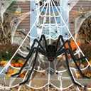 Nirohee Giant Halloween Decorations Outdoor Set,197" Triangle Spider Web with 59" Giant Spiders,86 Sqft Stretchy Spider Web,20 Fake Spiders,Halloween Party Decorations for Yard Haunted House Decor
