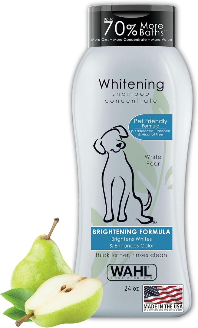 Wahl USA Whitening Shampoo White Pear scent for Pets  Whitening & Animal Odor Control with Silky Smooth Results for Grooming Dirty Dogs  24 oz - Model 820001A