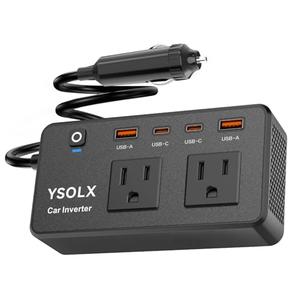 300W Car Power Inverter - YSOLX Dual DC 12V to 110V AC Car Outlet Adapter to Wall Plug, 24W Fast Charging USB-C&USB-A, Portable ​Charger Converter with for Laptops, Phones