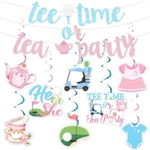 Sursurprise Golf Gender Reveal Decorations, Tee Time or Tea Party Banner, Golf Hanging Swirls, Pink Blue Sports Boy or Girl Gender Reveal Baby Shower Indoor Outdoor Party Supplies