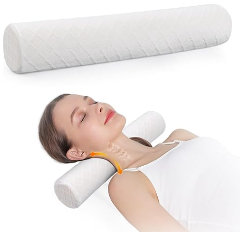 Cozyhealth 3.1" H Small Cervical Roll Pillow, Medium Soft Memory Foam Neck Round Pillow Cylinder Bolster Pillow for Sleeping, Round Neck Support for Bed, Legs, Back and Yoga (White, Small  3.1" H)