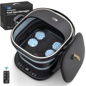 Puboo Collapsible Foot Spa with Heat and Remote  Electric Foot Bath Massager with 16 Motorized Rollers, Adjustable Temperature, Compact Design  Ideal Gift for Home Wellness & Stress Relief (Dark Blue)