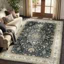 RELEANY Area Rugs 5'x7' Washable Non-Slip, Floral Vintage Distress Print Pattern Medallion Carpet for Living Room Bedroom Dining Room, Vintage Black Brown Neutral