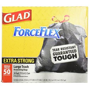 Glad Trash Bags Tear Resistant 30 Gal. Black 50 Bags/Box