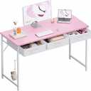 Pamray 47 Inch Small Computer Desk with 3 Drawers for Bedroom Study Writing Home Office Table for Small Spaces Pink