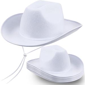 Janmercy 6 Pcs Bulk Cowboy Hats Western Hat Cowgirl Hat with Adjustable Drawstring for Wedding DIY Bachelorette Dress Up(Simple White)