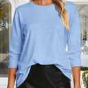 CHICGAL Women 3/4 Sleeve Shirts Casual Round Neck Tops Basic Tees Cute T-Shirts Blouses(Blue, 3XL)