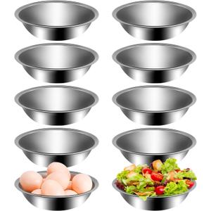 10Pcs Small Stainless Steel Bowls, 6 1/2" Wide Kitchen Metal Bowl with Flat Base, 3/4" Quart Prep Bowls for Meal Prep Cooking Serving Baking