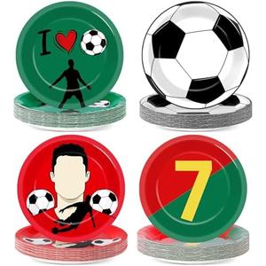 48Pcs Soccer Paper Plates Soccer Star Disposable Dessert Plates Supplies 7Inch Red and Green Sports Ball Plate Sport Party Dinnerware Decorations for Birthday Baby Shower Party Decorations