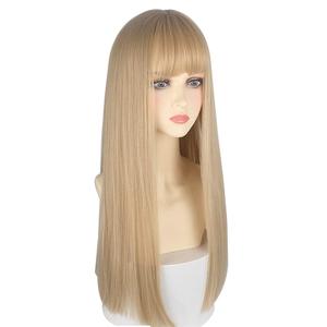 22 Inches Long Straight Hair for Women Blonde Synthetic Hair Natural Golden Wig With Bangs Party Cosplay Wig (White Gold)