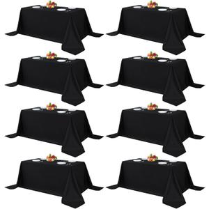 Fitable 8 Pack Rectangle Tablecloths: Stain Resistant Wrinkle Free Fabric Table Clothes, Washable Reusable Polyester Table Covers for Wedding Party Birthday Banquet Reception(Black, 90x132 Inch)