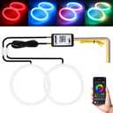 Qasim Angel Eyes Halo Rings Cotton Lights 12V 80MM RGB LED Universal for Car Scooter Motorcycle DRL with Turn Signal Function APP Bluetooth Control Multi-Color 2-Pack