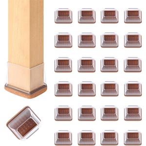 Small Square Silicone Chair Leg Floor Protectors with Wrapped Felt, Clear Furniture Leg Caps, Anti Scratch Anti-Noise, 24 Pcs (Fit: 0.5" - 0.75").