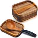 Honeydak 4 Pcs Acacia Wood Spoon Rest for Stove Top Handmade Smooth Wooden Kitchen Spoon Holder for Ladles Tong Cooking Accessories Housewarming Gifts, 5.9" x 4.5"