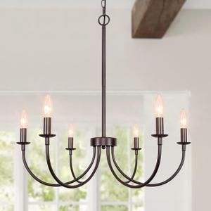 6-Light Farmhouse Chandelier for Dining Room Lighting Fixtures Hanging, Oil-Rubbed Bronze Candle Chandelier, Industrial Modern Chandelier for Bedroom, Foyer, Kitchen, Living Room, Entryway
