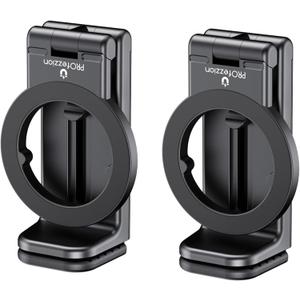 PROfezzion 2-Pack Magnetic Airplane Phone Holder for MagSafe, iPhone 16, 15, 14, 13, 12 & All Phones, Handsfree Phone Mount for Seat Tray Table, Travel Essential Must Have Accessories for Flying-Black
