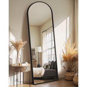Delma Arched Mirror Full Length,Standing Mirror Full Body,Large Floor with Stand for Wall Entryway Door Bedroom Bathroom Living Room (56"L x 15"W, Black Frame)