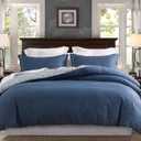SLEEPBELLA Comforter King Size, 600 Thread Count Cotton Navy & Grey Leaves Reveisible Comforter Sets, Down Alternative Bedding Set 3Pcs(King, Navy&Blue Leaves)